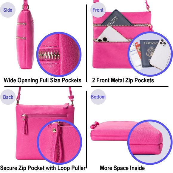 Crossbody Bag Functional Multi Pocket Double Zier Purse With Adjustable o_o - Picture 6 of 8